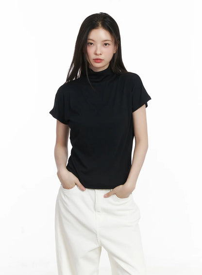 Basic Mock Neck Short Sleeve Top CJ507