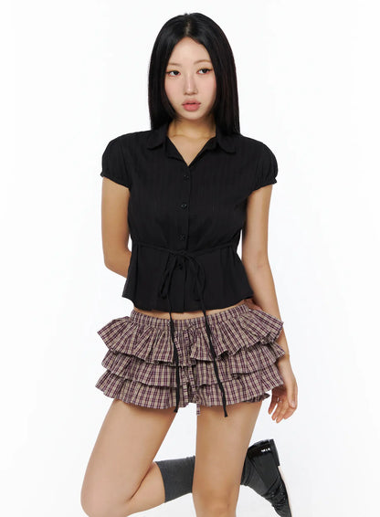 Button-Up Puff Sleeve Blouse CU515