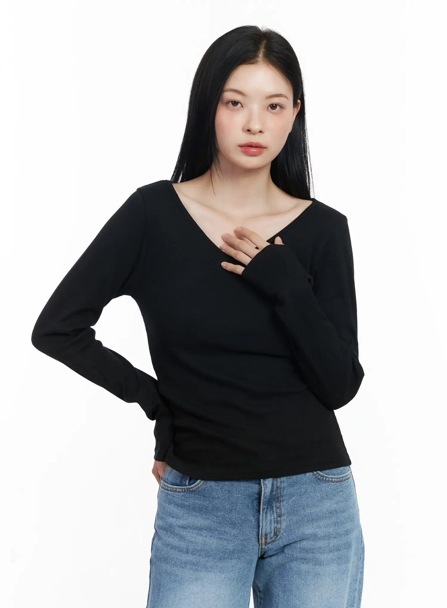 Basic V-Neck Long Sleeve Tee CJ519