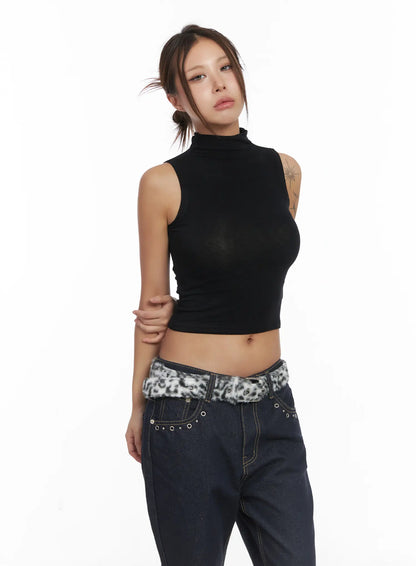 Basic Bock Neck Crop Tank CJ512