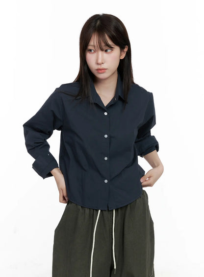 Button-Up Long Sleeve Crop Top CO520