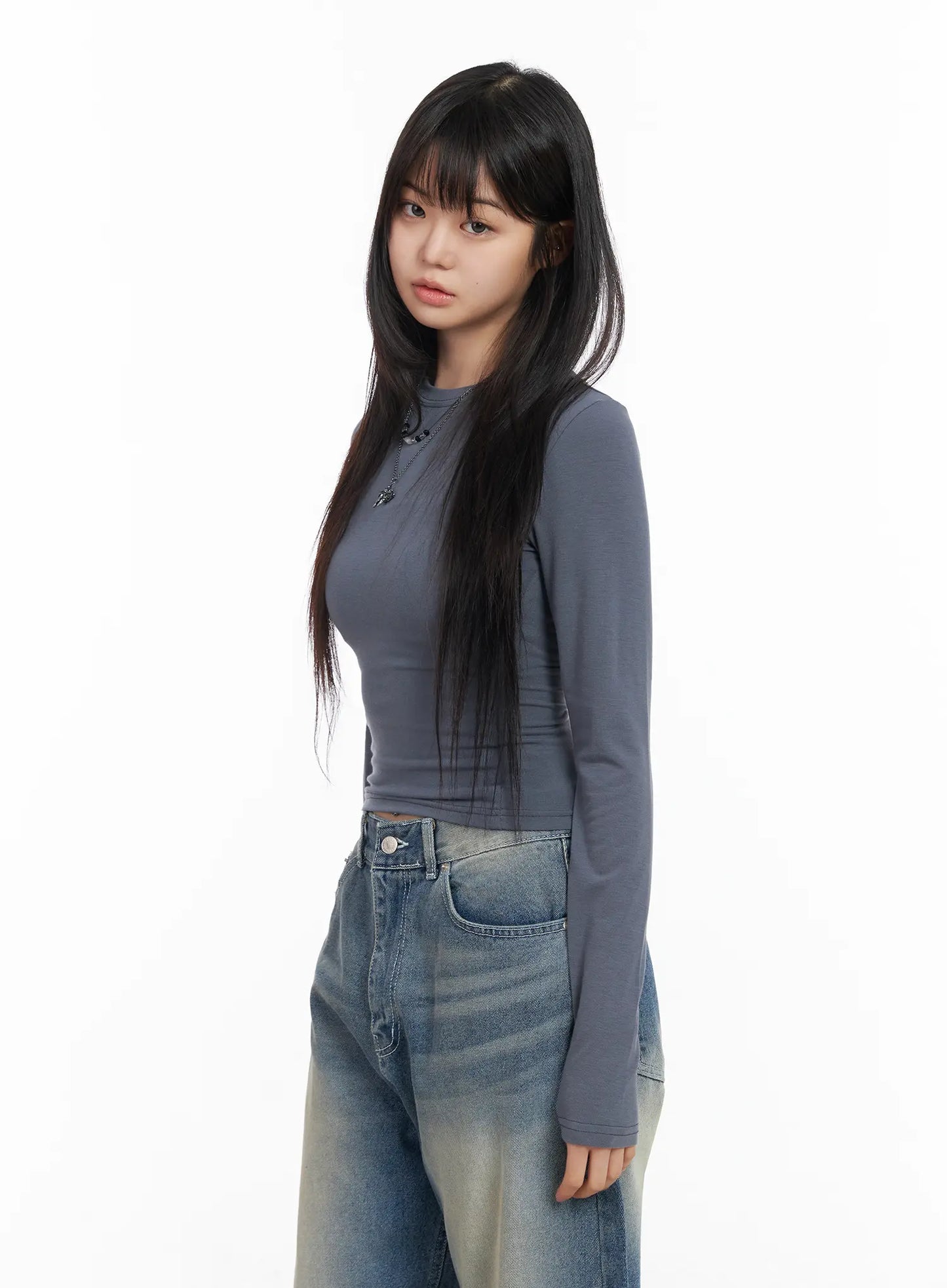 Basic Round Neck Crop Long Sleeve Tee CM512