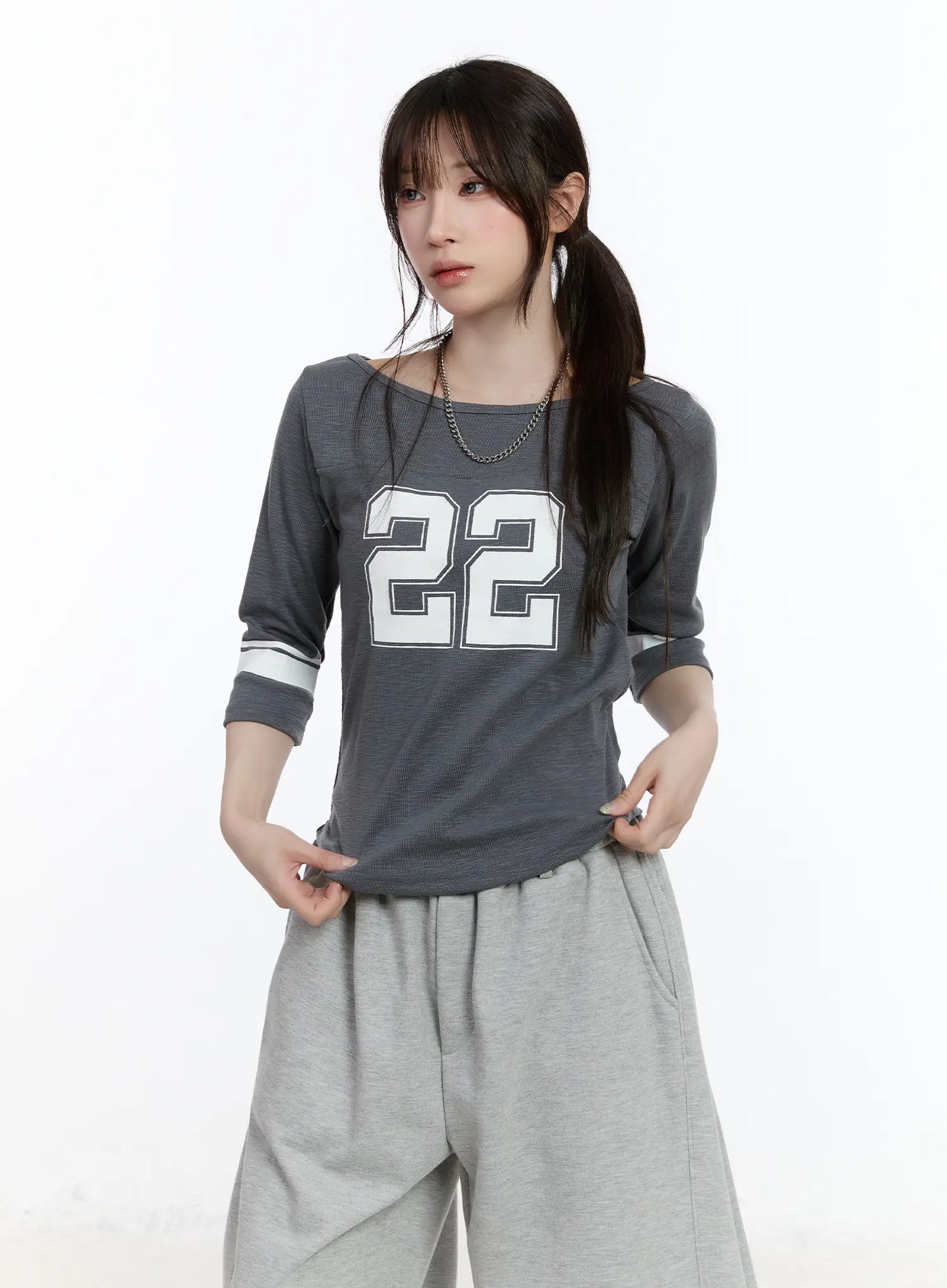 Casual Numeric Print Boatneck Top CA503