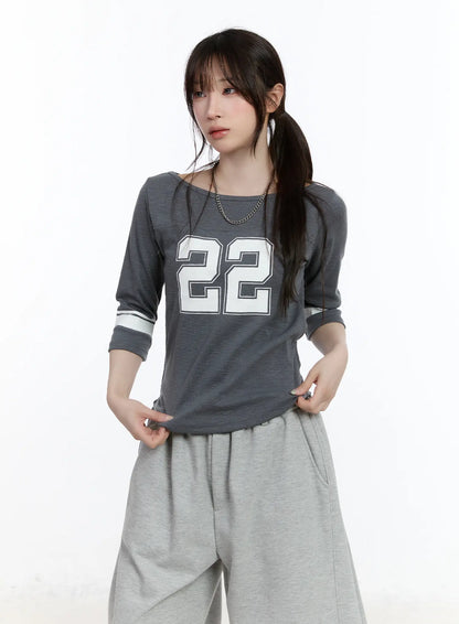 Casual Numeric Print Boatneck Top CA503