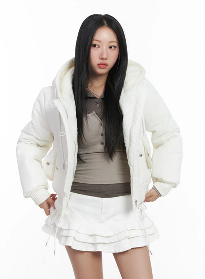 Button Faux Fur Crop Puffer Jacket CD529