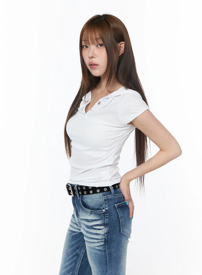 Casual Snap-Button Hooded Tee CY529