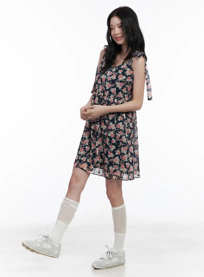 Chiffon Floral Tie Strap Mini Dress CA509