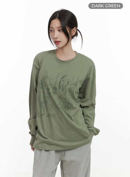 Chic Graphic Print Cotton Long Sleeve Tee CO402
