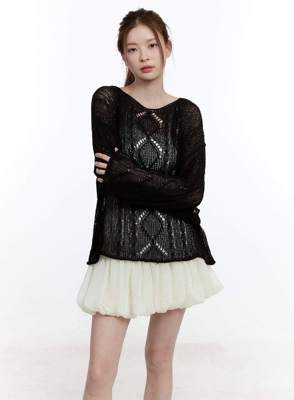 Cable Knit Sheer Loose-Fit Sweater CM521