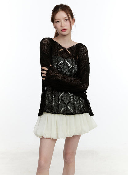Cable Knit Sheer Loose-Fit Sweater CM521
