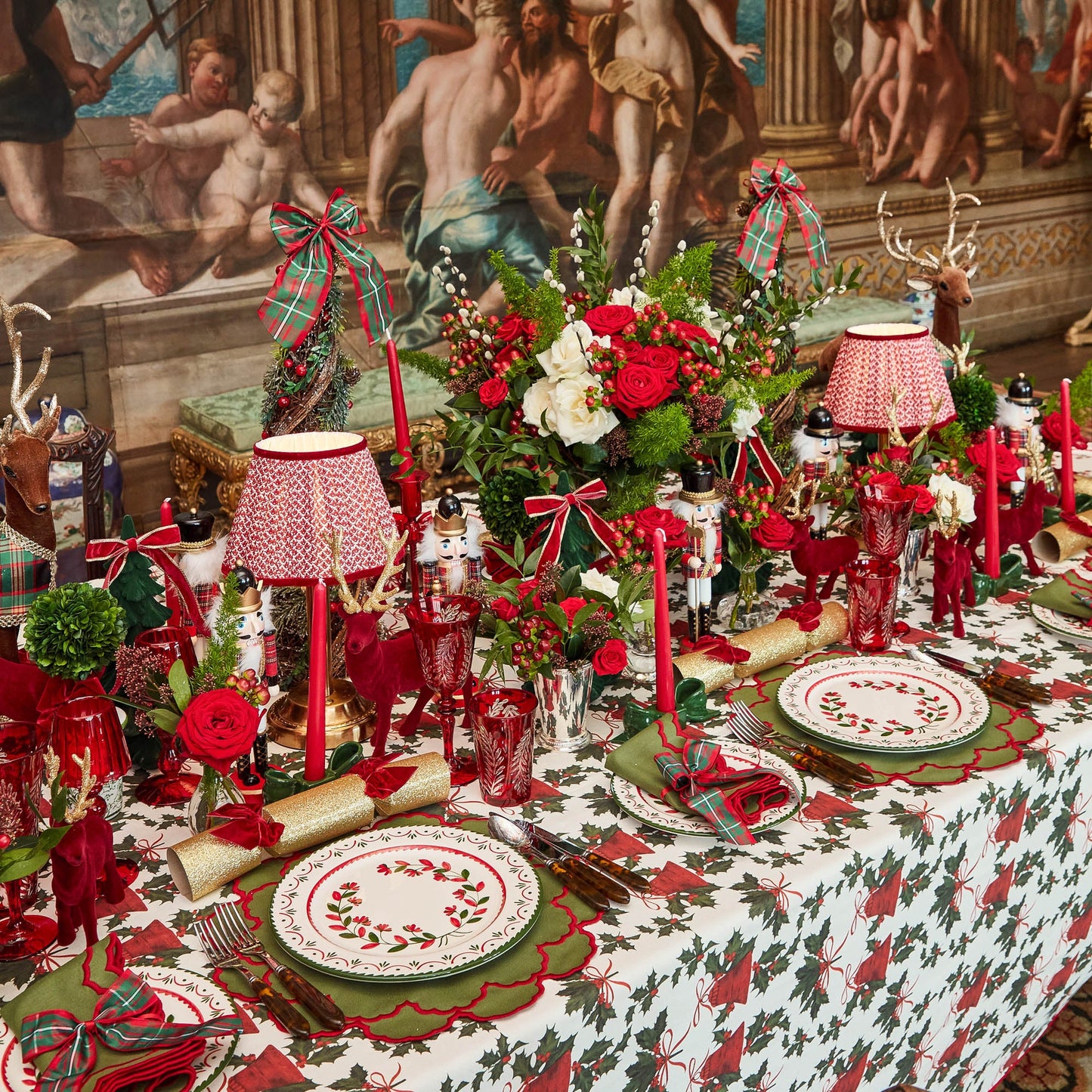Large Red & Green Tartan Napkin Bows (Pair)
