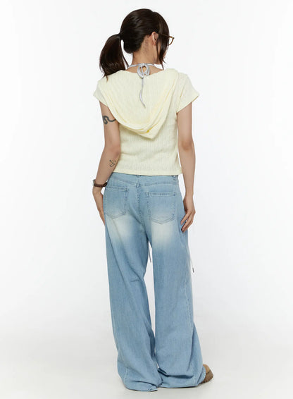 Aurelie Drawstring Washed Wide Leg Jeans CL507
