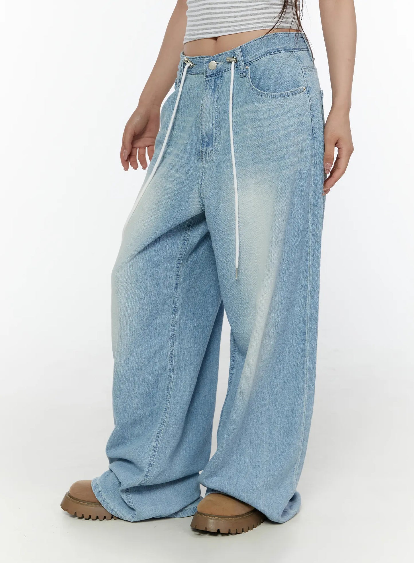 Aurelie Drawstring Washed Wide Leg Jeans CL507