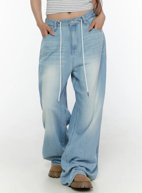 Aurelie Drawstring Washed Wide Leg Jeans CL507