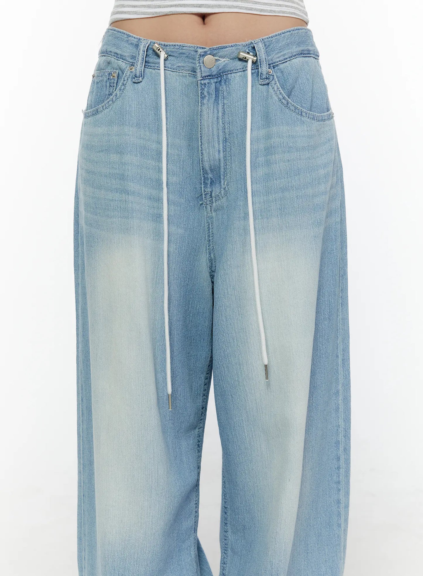 Aurelie Drawstring Washed Wide Leg Jeans CL507