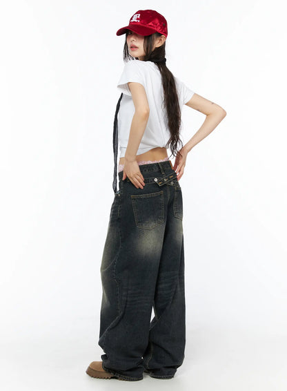Avie Vintage Wash Wide Leg Jeans CU530