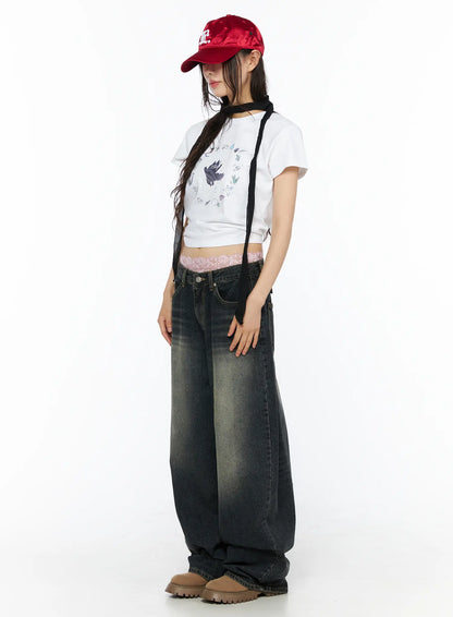 Avie Vintage Wash Wide Leg Jeans CU530