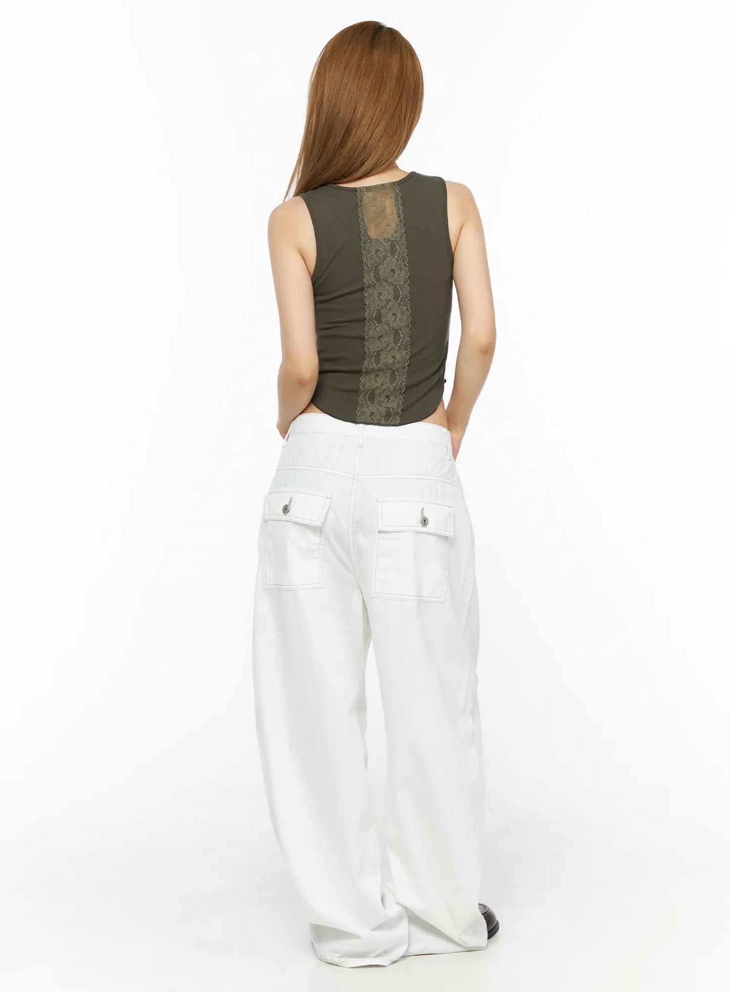 Back Lace Ribbed Tank Top CL502