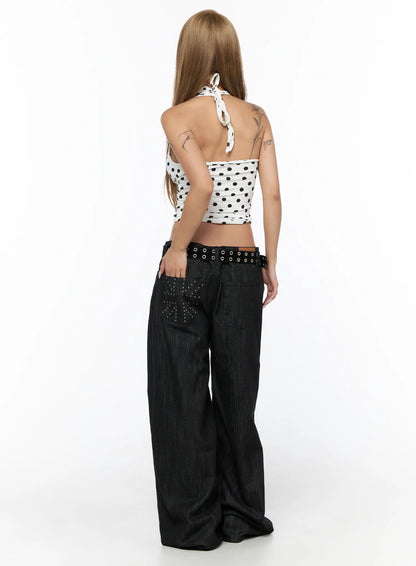 Baddie Polka Dot Halter Top CU524