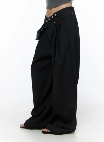 Belted Pintuck Wide Slacks CL510