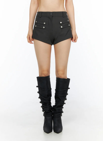Buttoned Military High Waist Shorts CL502
