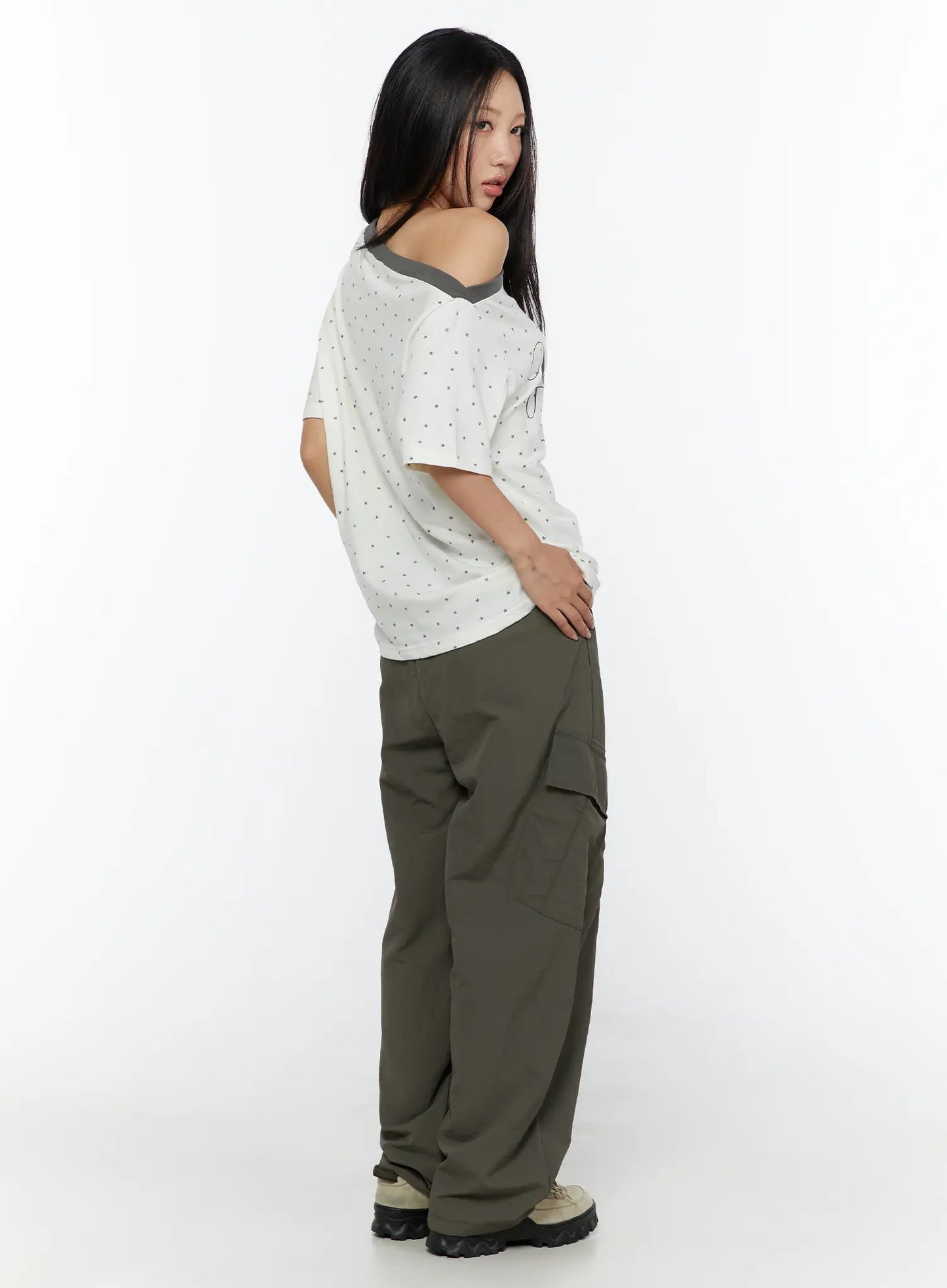 Cargo Wide Parachute Pants CU526