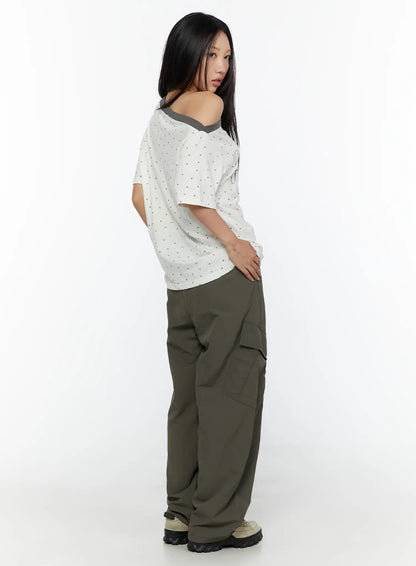 Cargo Wide Parachute Pants CU526