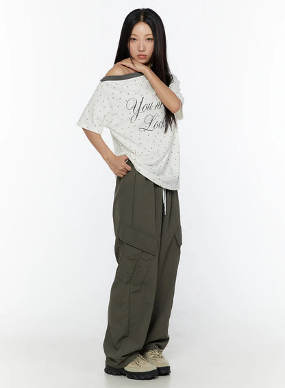 Cargo Wide Parachute Pants CU526