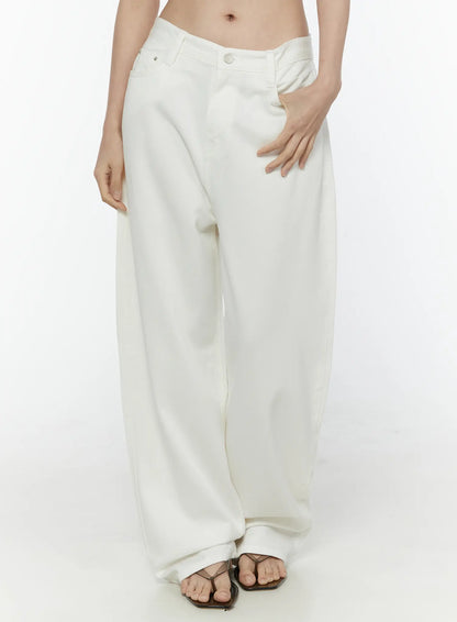 Casual Low-Rise Wide Leg Cotton Pants IL506