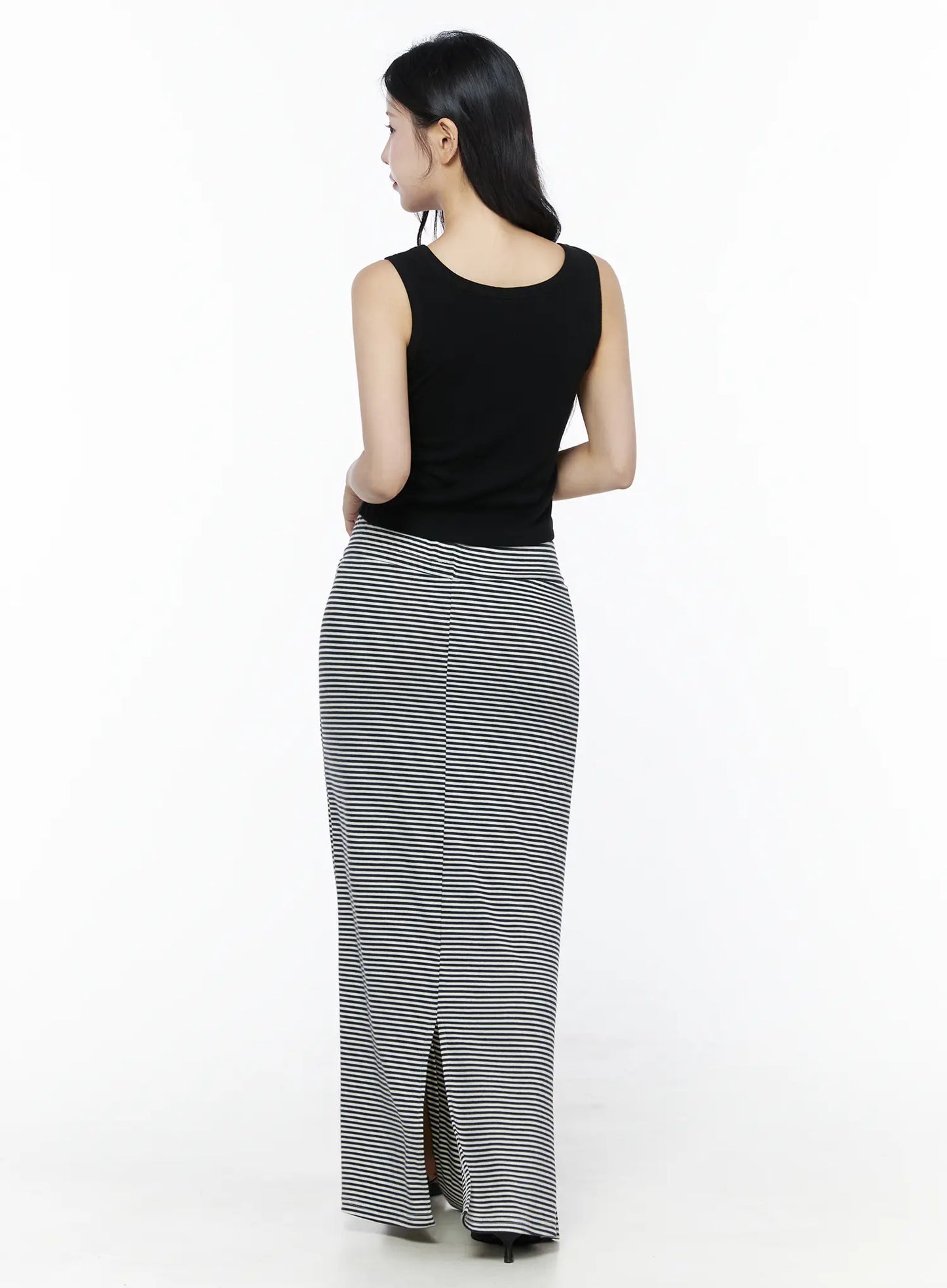 Casual Striped Drawstring Maxi Skirt IU525