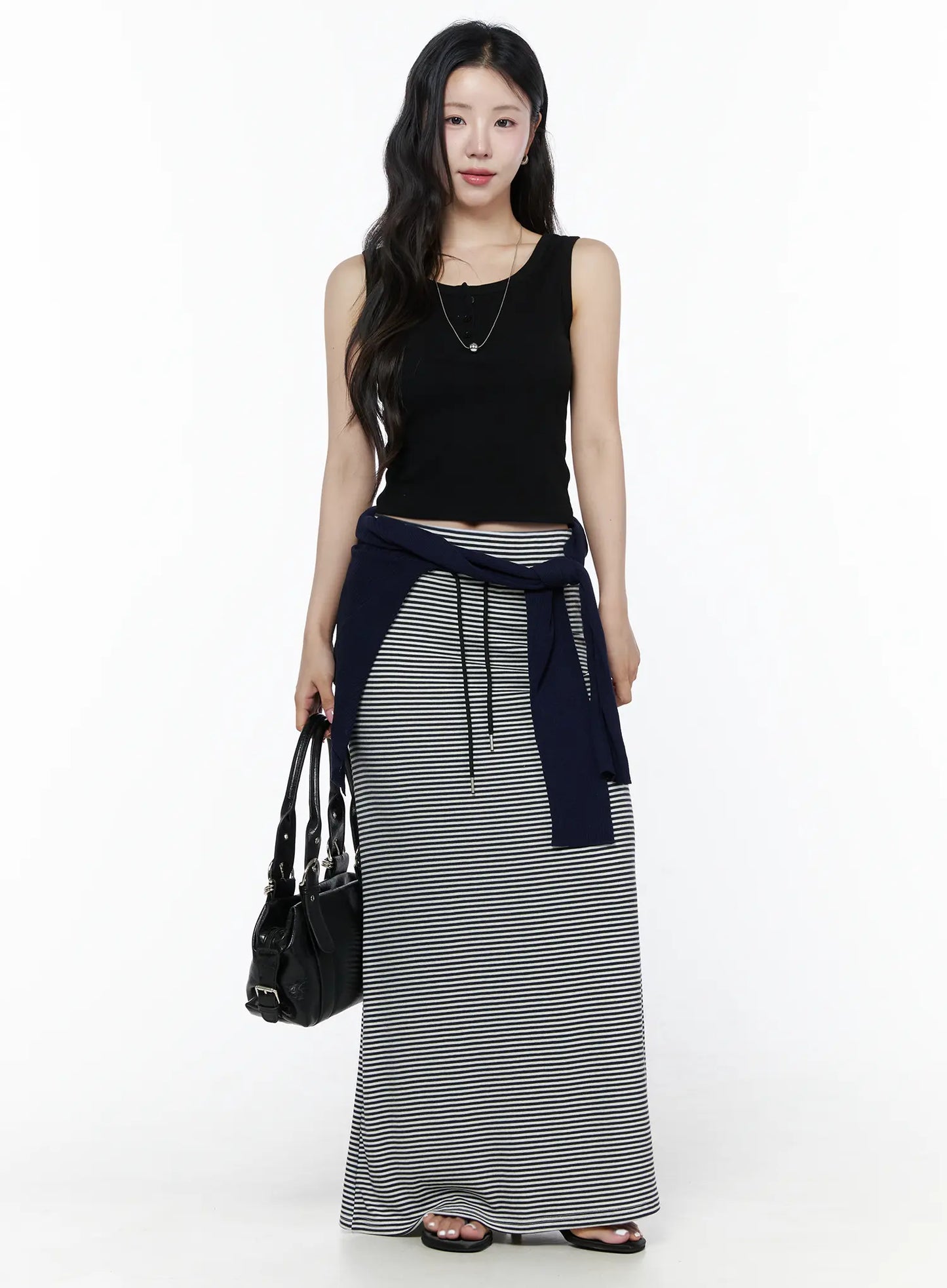 Casual Striped Drawstring Maxi Skirt IU525
