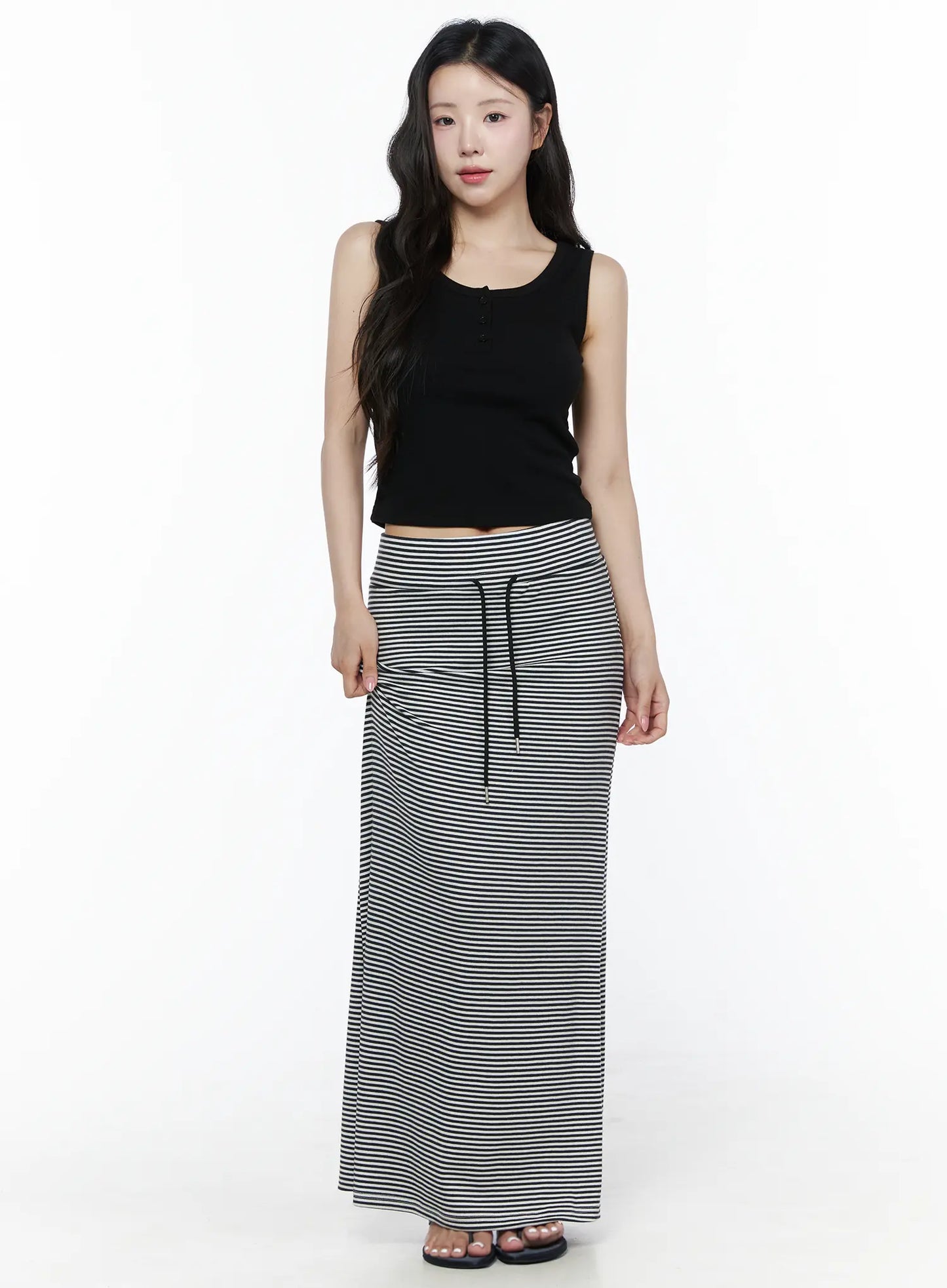 Casual Striped Drawstring Maxi Skirt IU525