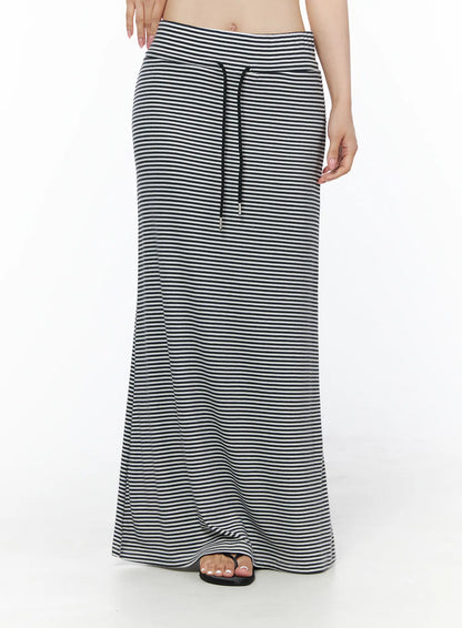 Casual Striped Drawstring Maxi Skirt IU525