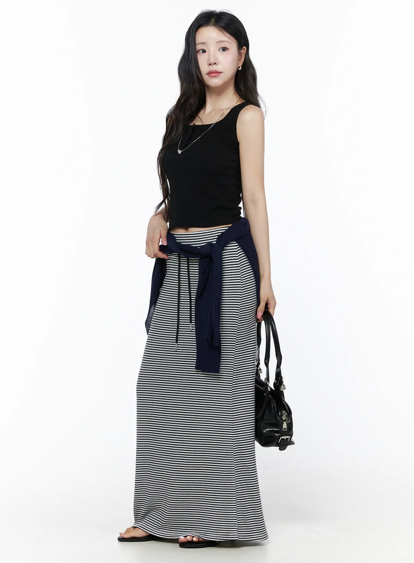 Casual Striped Drawstring Maxi Skirt IU525