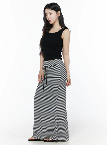Casual Striped Drawstring Maxi Skirt IU525