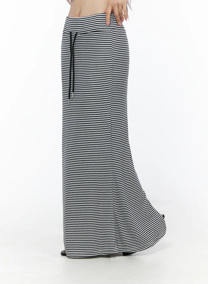 Casual Striped Drawstring Maxi Skirt IU525