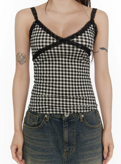 Checkered Lace Trim Tank CL508