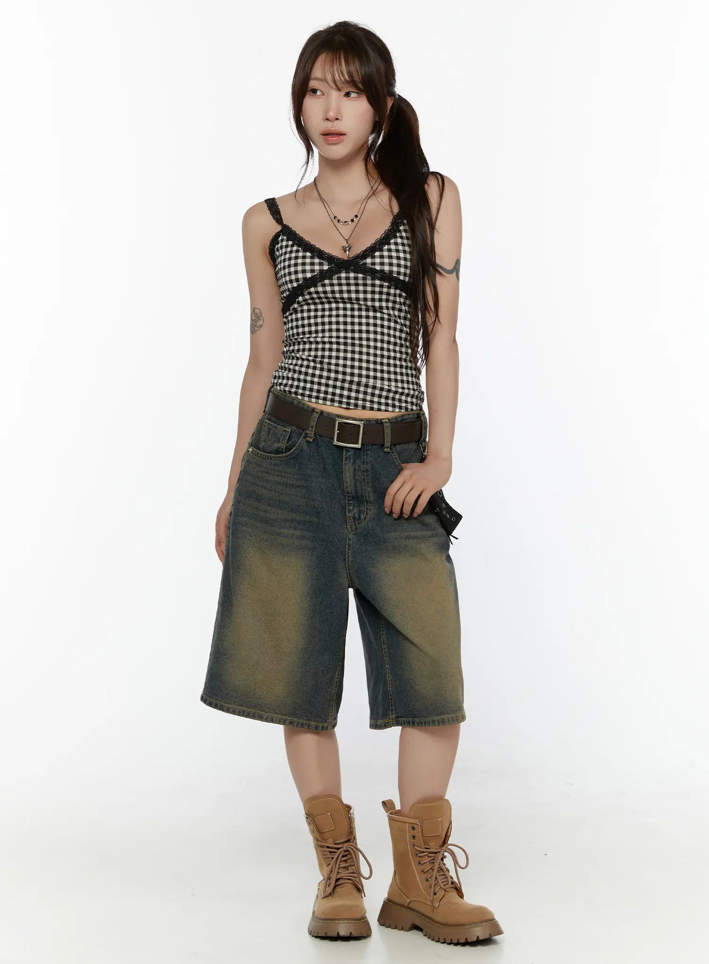 Checkered Lace Trim Tank CL508